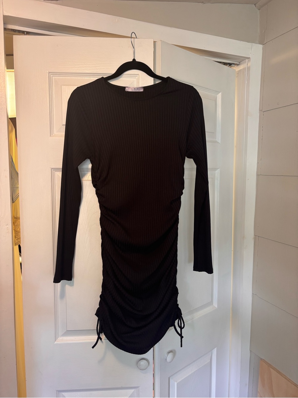 Blue Blush Black Long Sleeve Ruched Mini Dress